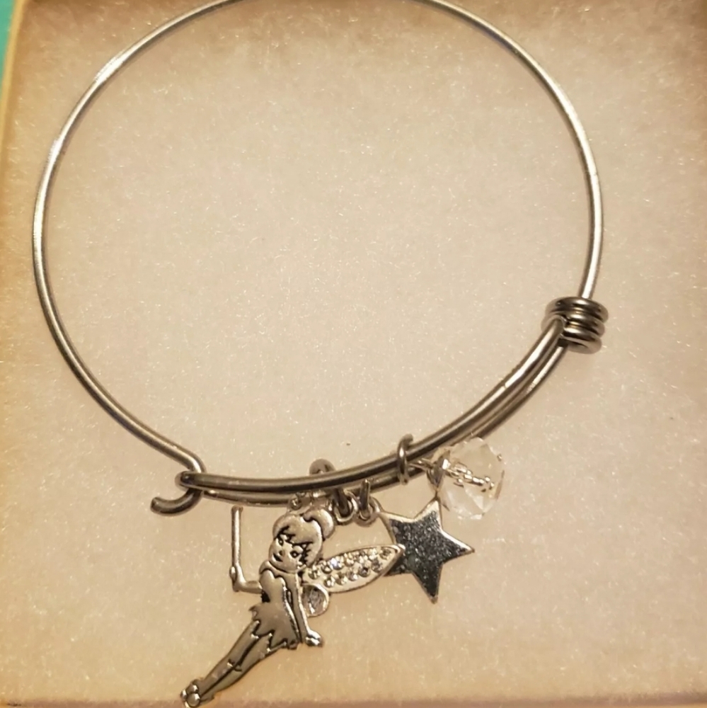 ADORABLE DISNEY LA SILVER TONE HOOK CLASP TINKERBELL CHARM BRACELET.